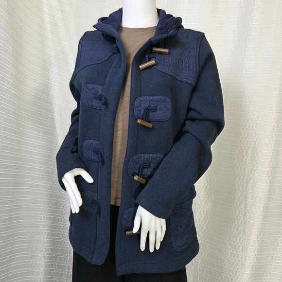 PATAGONIA Better Sweater Icelandic Coat Toggle Blue Black Hood Women's S/M DESC - Picture 14 of 14